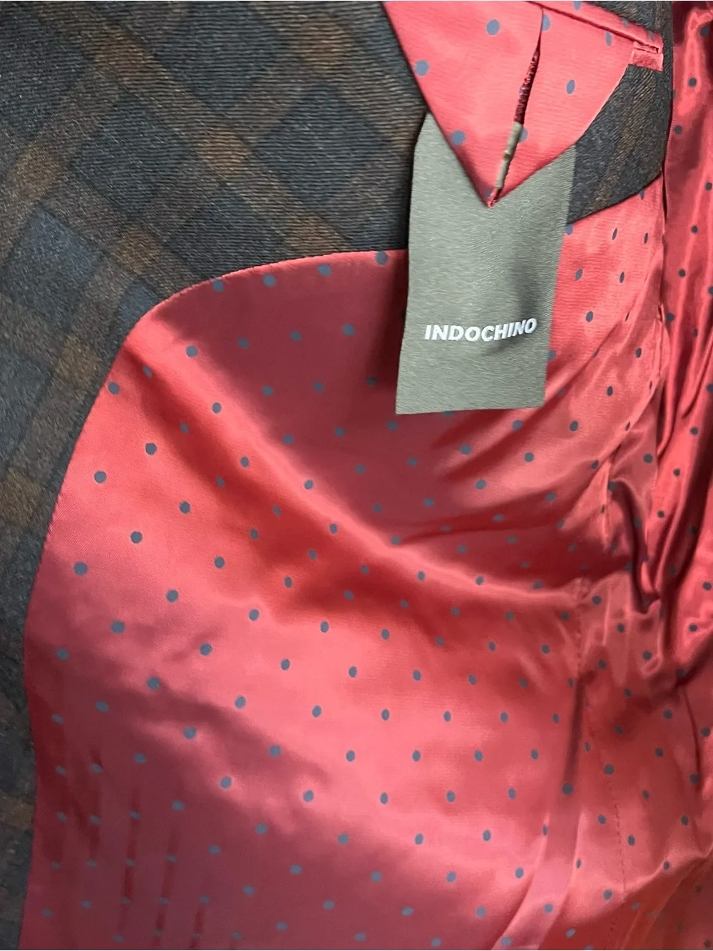 INDOCHINO Men’s 100% Wool Blazer | Size 46R | Brown & Blue Plaid Custom Tailored